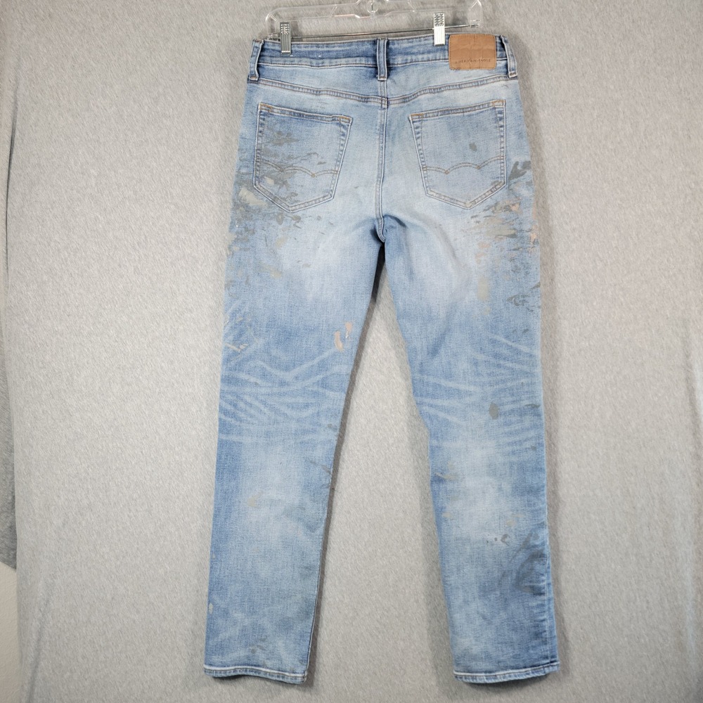 American Eagle Jeans Mens 33x34 Airflex Slim Straight Paint Splatter Distressed - Picture 7 of 14